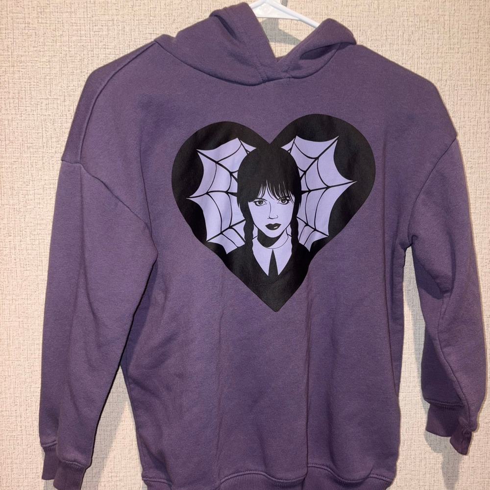 Old Navy Wednesday Addams Purple Graphic Hoodie Girls Size L 10-12